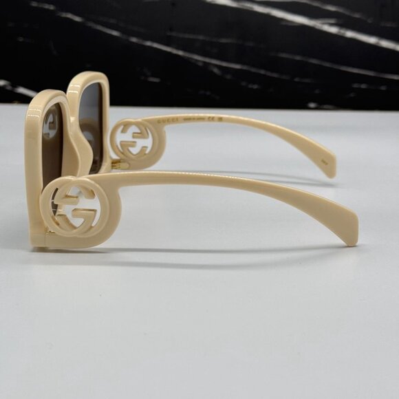 NEW GG1326S 009 GUCCI SUNGLASSES OVERSIZED IVORY GREY WOMEN EYEWEAR GUCCI - Picture 9 of 13